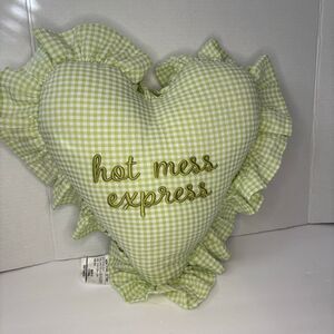 HOT MESS EXPRESS Embroidered Heart Pillow Green Ruffles from Stylehouse NWT